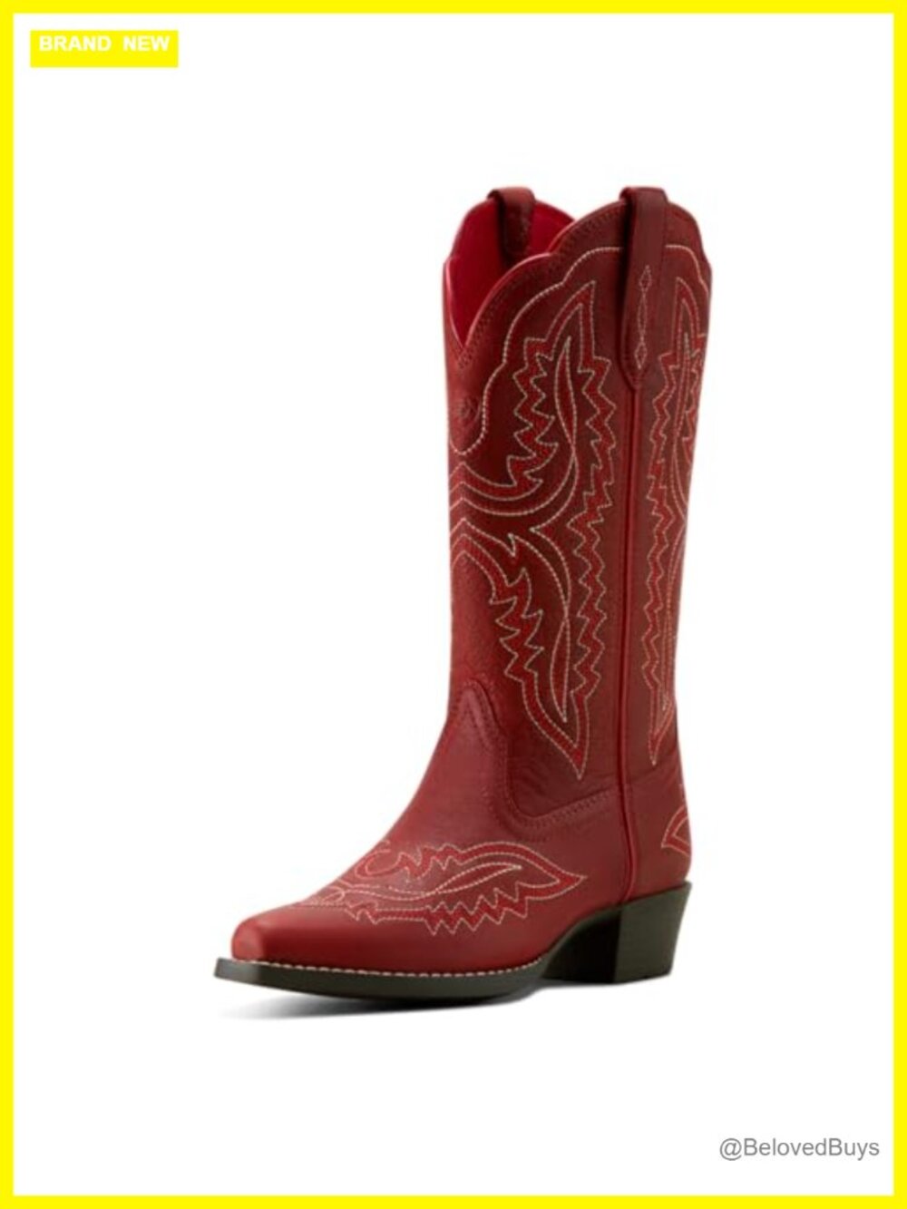 Leather Western Boots D Toe Calf High Flat Heel
